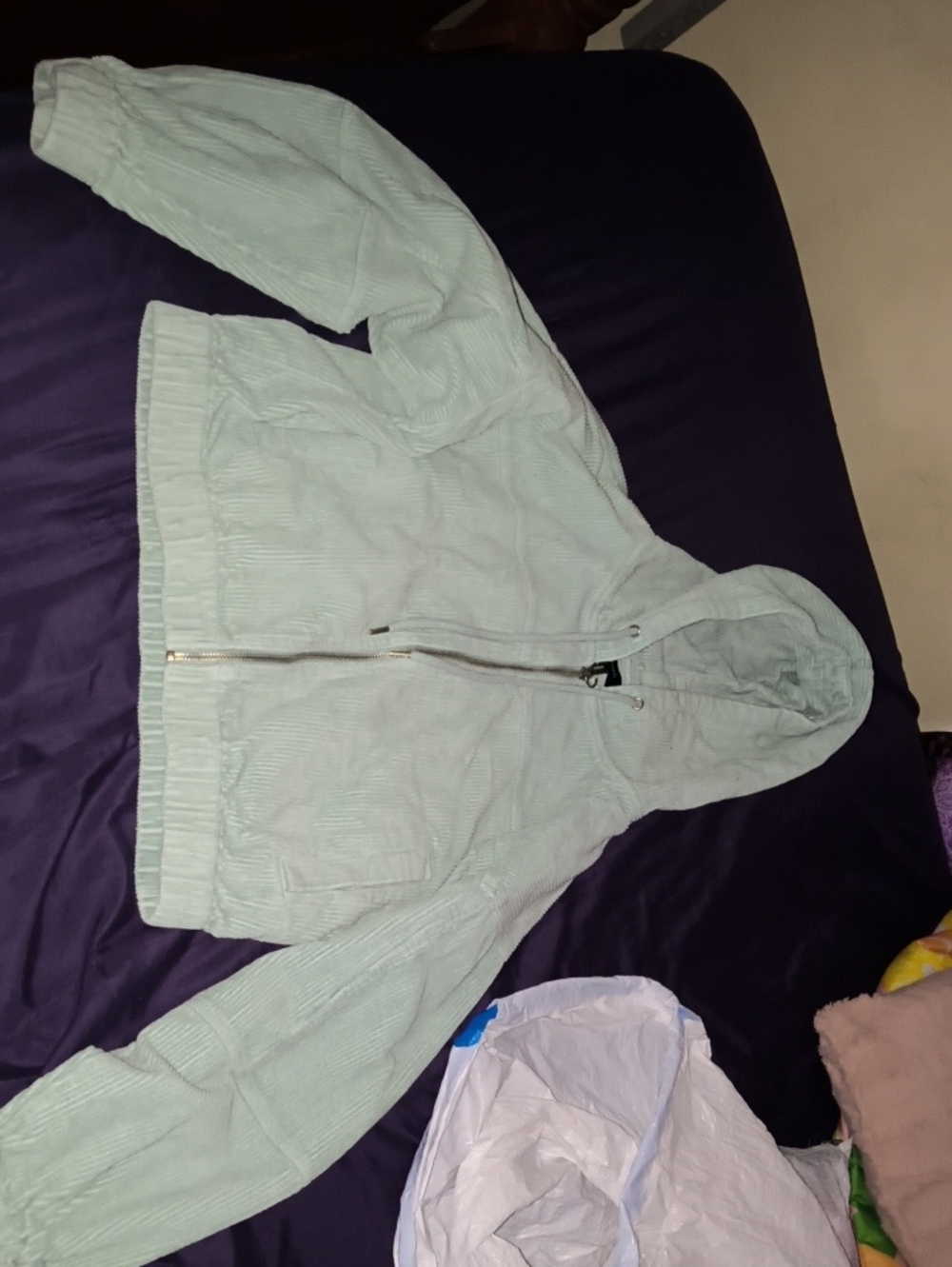 Forever 21 Mint Green Corduroy Hooded Jacket